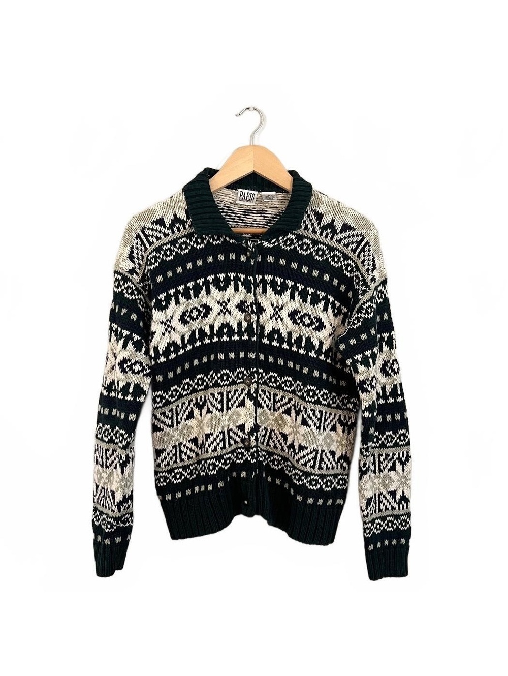 Vintage 90’s Green White Fair Isle Snowflake Cardigan Cottagecore Winter